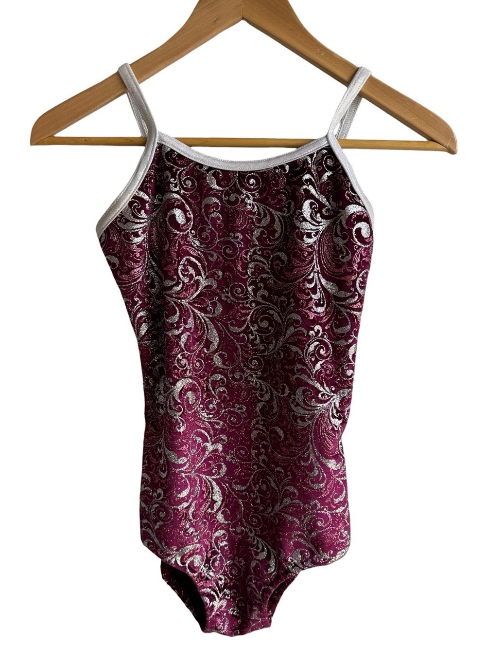 Jazzamatazz Velvet Maroon Bodysuit Sz 14 16 Girls Dance Outfit Sparkle Glitter